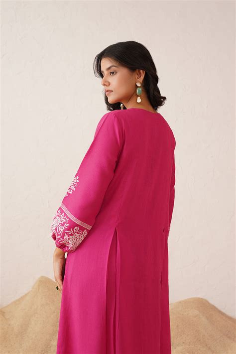 Hot Pink Cross Stitch Dress – INCHING INDIA