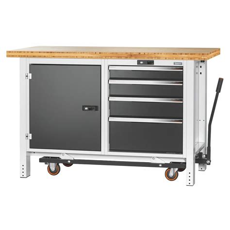 Workbench with undercarriage, height 950 mm with bamboo worktop 1500 mm ...