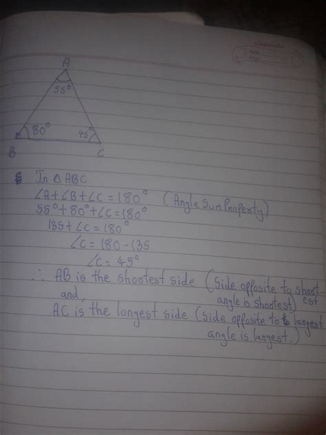 in an in triangle abc angle A is equal to 55 degree angle b is equal to ...