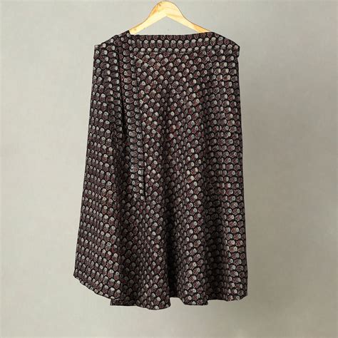 Black - Block Print Cotton Wrap Around Ajrakh Skirt 24