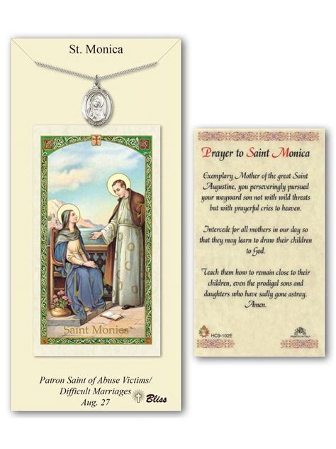 Pewter St. Monica medal on an 18 inch Lite Curb Chain with a Prayer to ...