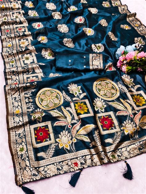 OG-SALVIA ORGANZA SILK SAREE WITH BEAUTIFUL PALLU WITH MEENAKARI WORK ...