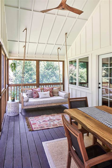 Cozy Modern Farmhouse Screen Porch Addition with Porch Swing | North ...