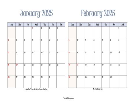 January February 2025 Calendar - 2 Month Printable PDF