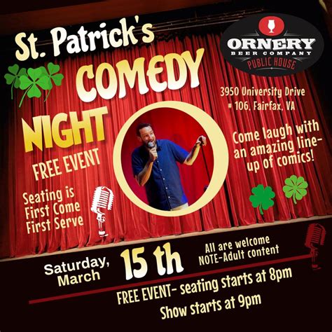 St. Patricks Weekend Comedy Night!!, Ornery Beer Company, Fairfax, 15 ...