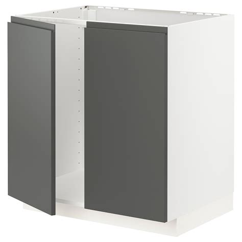 METOD base cabinet for sink + 2 doors, white/Voxtorp dark grey ...