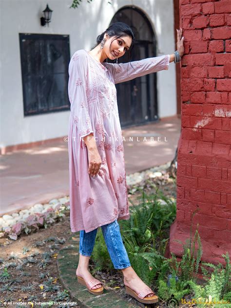 Choco Anisa Modal Chikankari A-Line Kurti | The Chikan Label