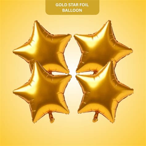 Gold Star Shaped Foil Balloon - Helium Quality - 18 inches - 4PC ...