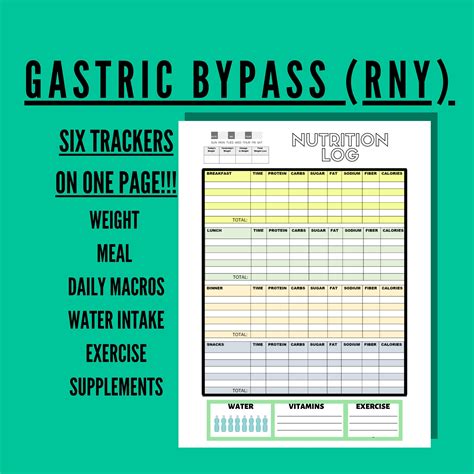 Gastric Bypass Nutrition Log, Bariatric Surgery Checklist, Bariatric ...