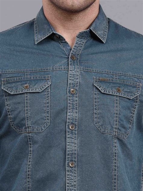 Shop Men's Green Slim Fit Full Sleeves Denim Casual Shirts