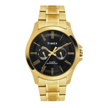 Timex Men Analog Black Round Brass Dial Watch- TW000X129