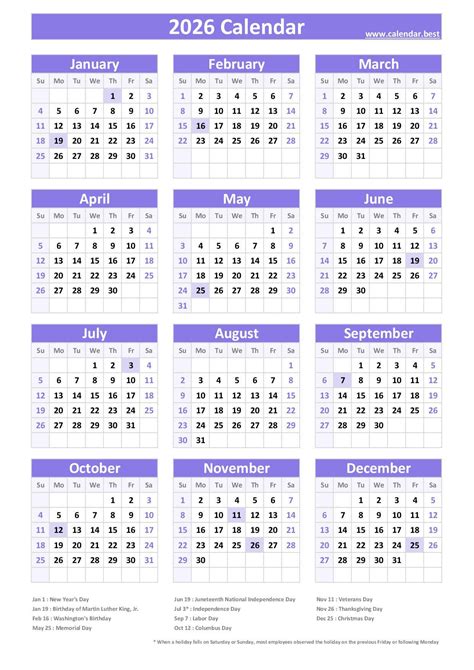General Blue 2026 Calendar Printable | Calendar 2025