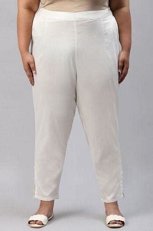 Buy Ecru Solid Light Festive Plus Size Slim Pants @ 1499 | W for woman ...