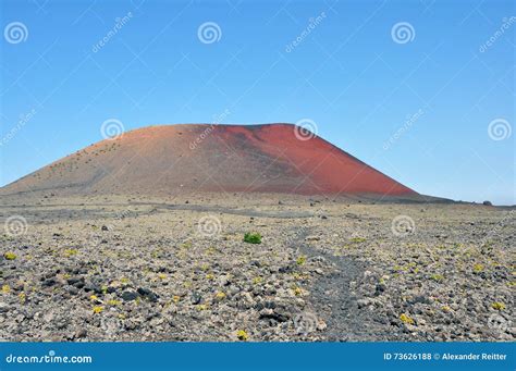 Landscape with Red Volcano Spanish Volcanic Island Lanzarote Stock ...