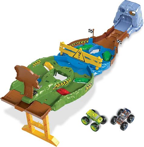 Buy Hot Wheels Monster Trucks Wreckin’ Raceway Playset with Monster ...