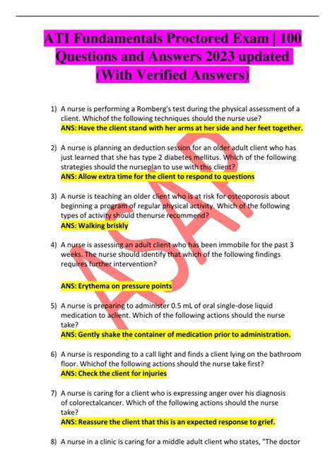 ATI Fundamentals Proctored Exam | 100 Questions and Answers 2023 ...