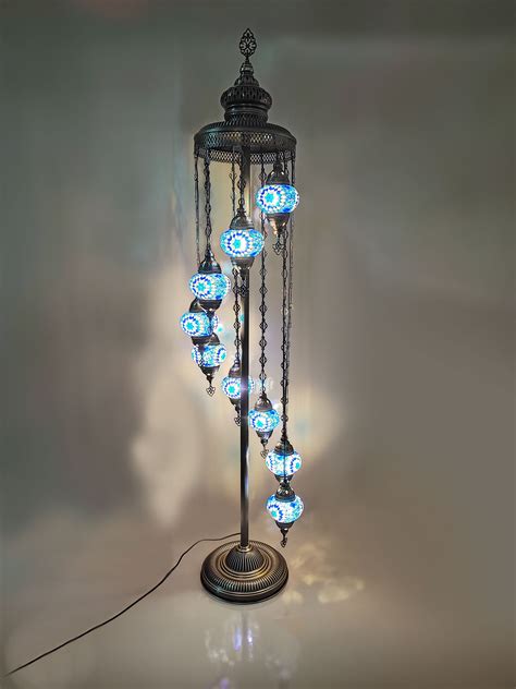 Angora Mert 9 Globe Standing Turkish Lamp - Blue | Turkish Moroccan ...