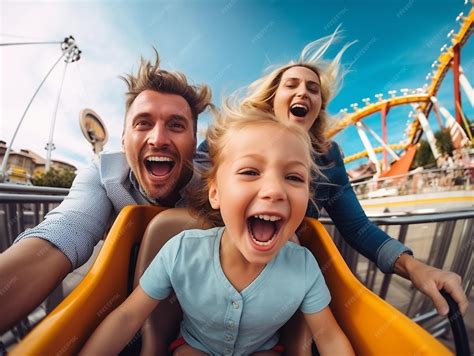 Premium Photo | Family Enjoying Roller Coaster Ride at Amusement Park
