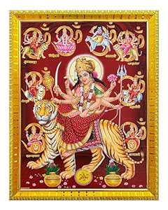 Koshtak Nan Durga/Ambe/Sherawali On Lion With Yantra Photo Frame With ...
