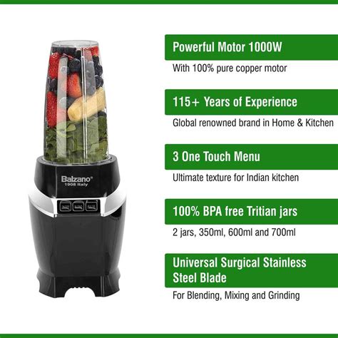 Balzano High Speed Nutri Blender/Mixer/Smoothie Maker - 1200 Watts - 9 ...