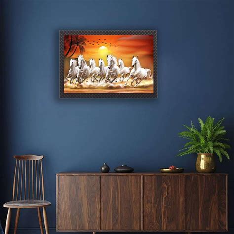 NAINA HANDICRAFT Seven Running Horses Framed Painting Stunning Wall ...