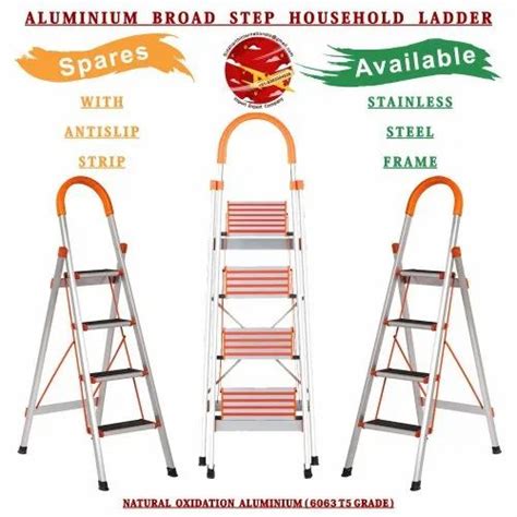 Aluminium Step Ladder - 4 Step Aluminium Broad Step Household Ladder ...
