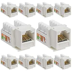 Cmple - Cat6 Keystone Jack 10-Pack 10Gbps RJ45 Keystone Jack 90° Degree ...
