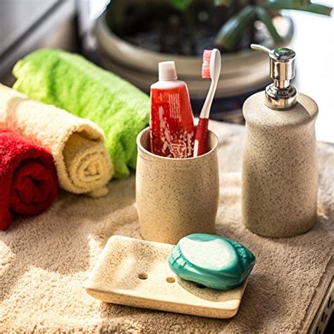 ExclusiveLane Ceramic Soap Dispenser Cum Holder with Tumbler (Off White ...