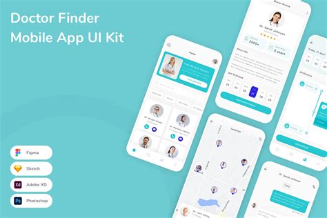 Doctor Finder Mobile App UI Kit for Figma, Sketch & XD | UIworkshop