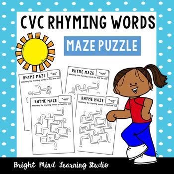 CVC Rhyming Words Maze Puzzle by Bright Mind Learning Studio | TPT