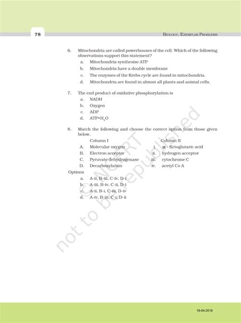 NCERT Exemplar Class 11 Biology Chapter 14 - Respiration in Plants