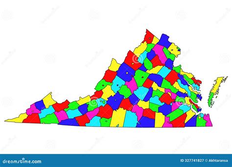 Virginia Administrative Map. Counties Map Of Virginia With Color, Blank ...