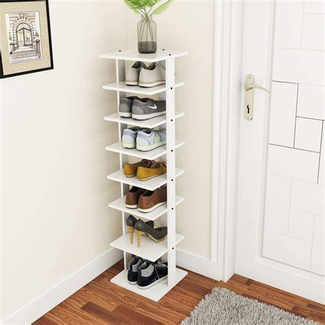 Tangkula Wooden Shoes Racks, Entryway Shoes Storage Stand, Modern 7 ...