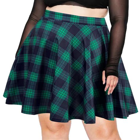 Women's Plus Size Mini Plaid Skirt - Green & Blue丨Moon Wood