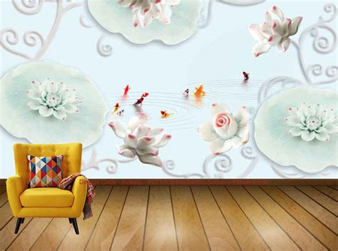 Avikalp Exclusive AVZ1769 Aesthethic Scenery Flowers Fish HD 3D Wallpa ...