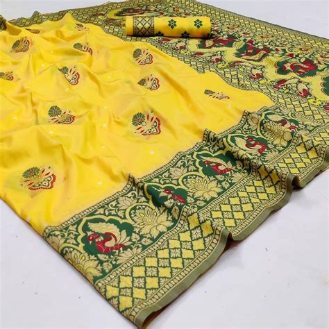 Yellow Festive Wear Floral Woven Designer Soft Silk Banarasi Saree