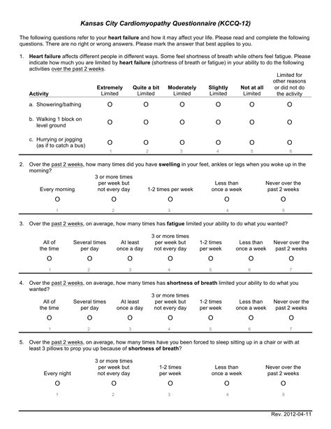 Kccq 12 Questionnaire Form ≡ Fill Out Printable PDF Forms Online