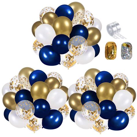 Navy Blue and Gold Confetti Balloons Party Decoration Supplies 70pcs 12 ...