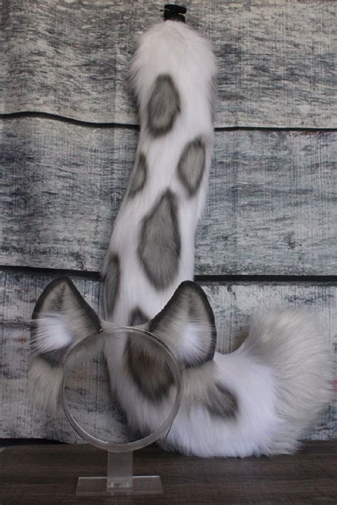 Grey White and Silver Faux Fur Snow Leopard Ears and Tail Set - Etsy ...
