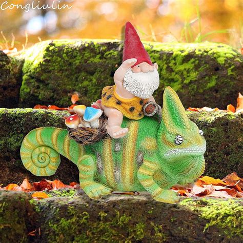 Buy Congliulin Garden Gnome Statue , Funny Gnome Riding Lizard, Garden ...