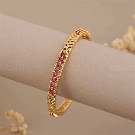 Gold-Toned Stone Studded Leaf Motif Bangles BA 172 – URVASI LADIES ...