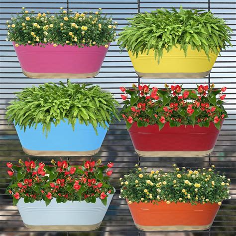 AYMH 6 Pcs Hanging Railing Planters Flower Hanging Pots for Home ...
