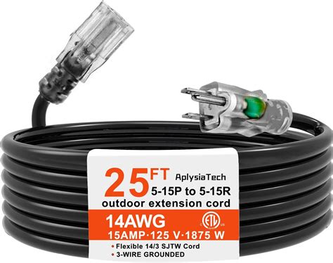Amazon.com: AplysiaTech 14/3 15Amp 25ft Black Outdoor 14 Gauge ...