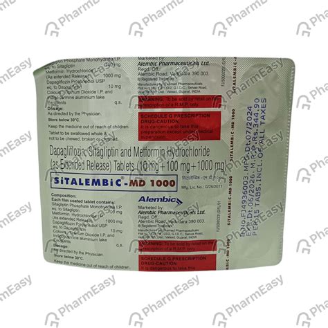 Sitalembic Md 1000 Strip Of 15 Tablets: Uses, Side Effects, Price ...