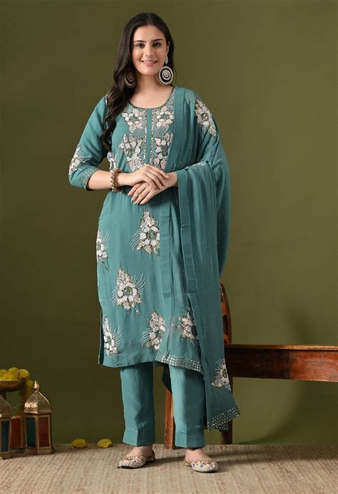 Pista Green Kurta Set with Mukaish Work – Zarikali