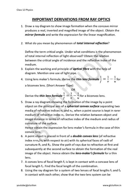 Class 12 Ray Optics Derivations 的图像结果