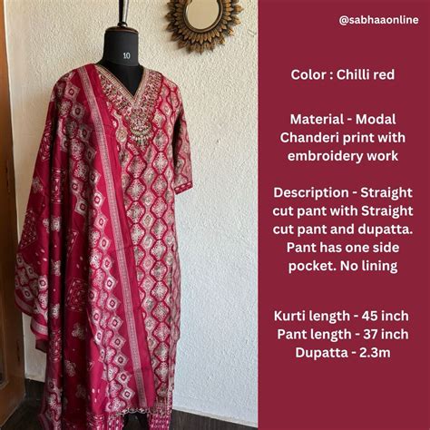 Soundarya - Chilli Red Chanderi Festive Kurti 3pc set – Sabhaa
