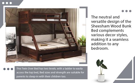 WOODSTAGE Sheesham Wood Bunk Bed with 2 Drawer Storage & Ladder