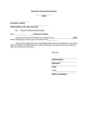 Refund for Returned Merchandise Letter - Blank Fillable Template | Fill ...