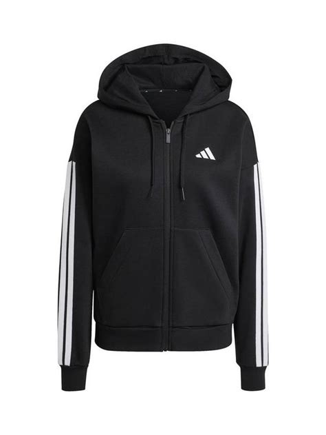 adidas Essentials 3-Stripes Full-Zip Fleece Hoodie, Black/White
